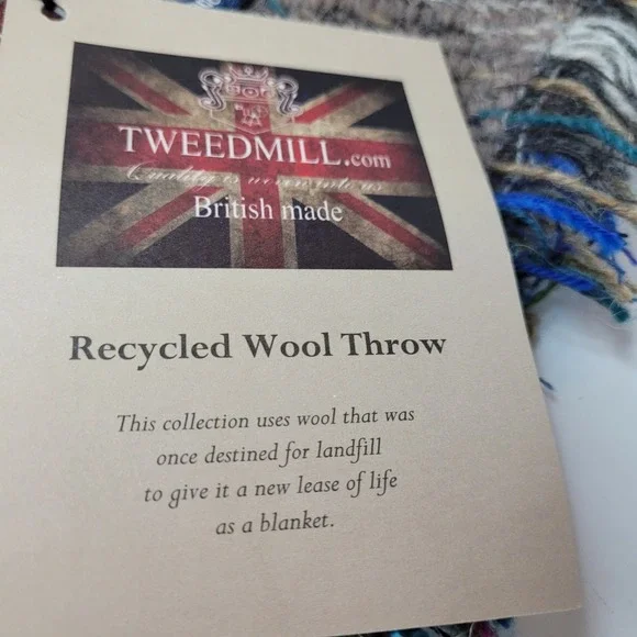 TWEEDMILL Recyled Wool Gray/Blue/Brown Stripe Blanket Throw72x60